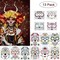 Halloween Temporary Face Tattoos Makeup Kit (13 Pack), Day of the Dead Sugar Skull Floral Black Skeleton Web Red Roses Full Face Mask Stickers Tattoo Families Party Supplies
